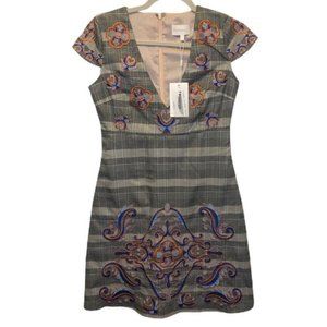 FoxieDox Knee Length Embroidered Plaid Dress